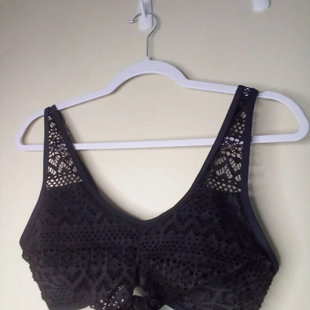 Popfeelings Bikini Top Women M Swim Crochet Bow Padded Cups Black